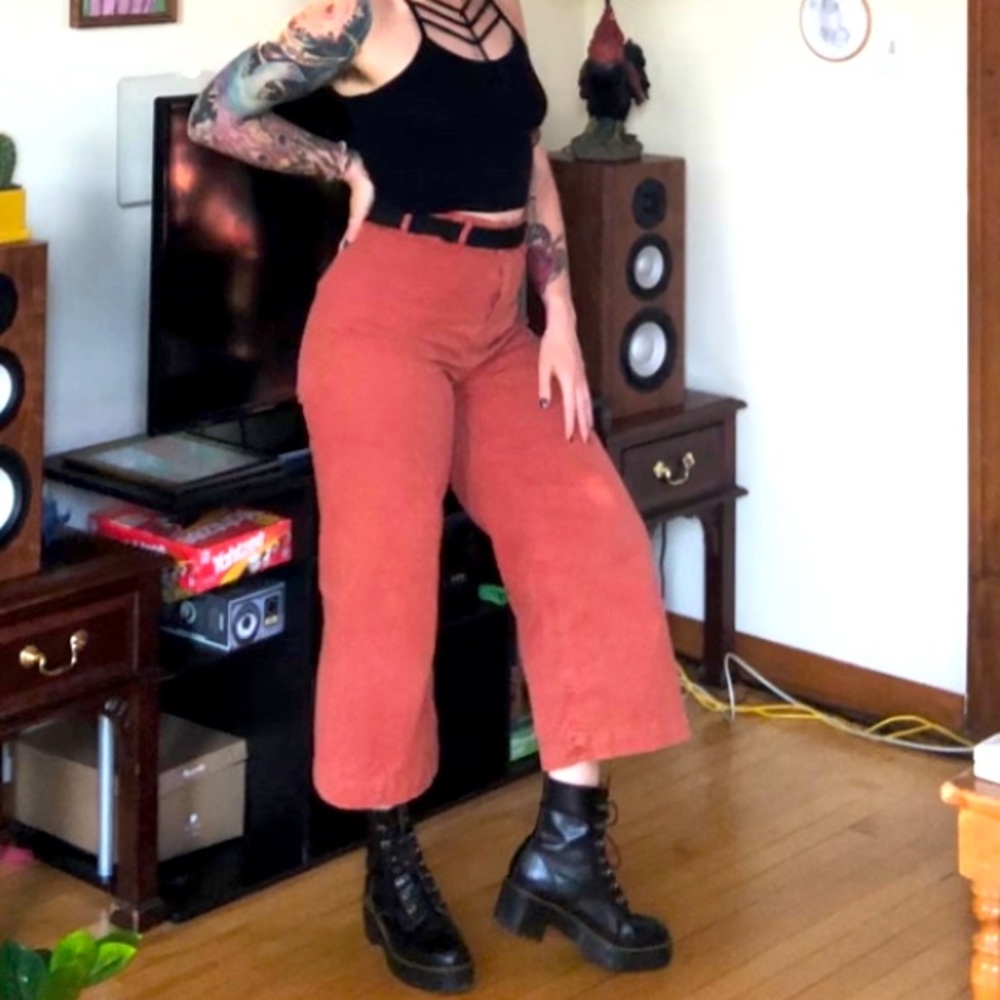 Free People (Women's) | High-Waisted, Wide Leg Cropped Pants in Burnt Orange